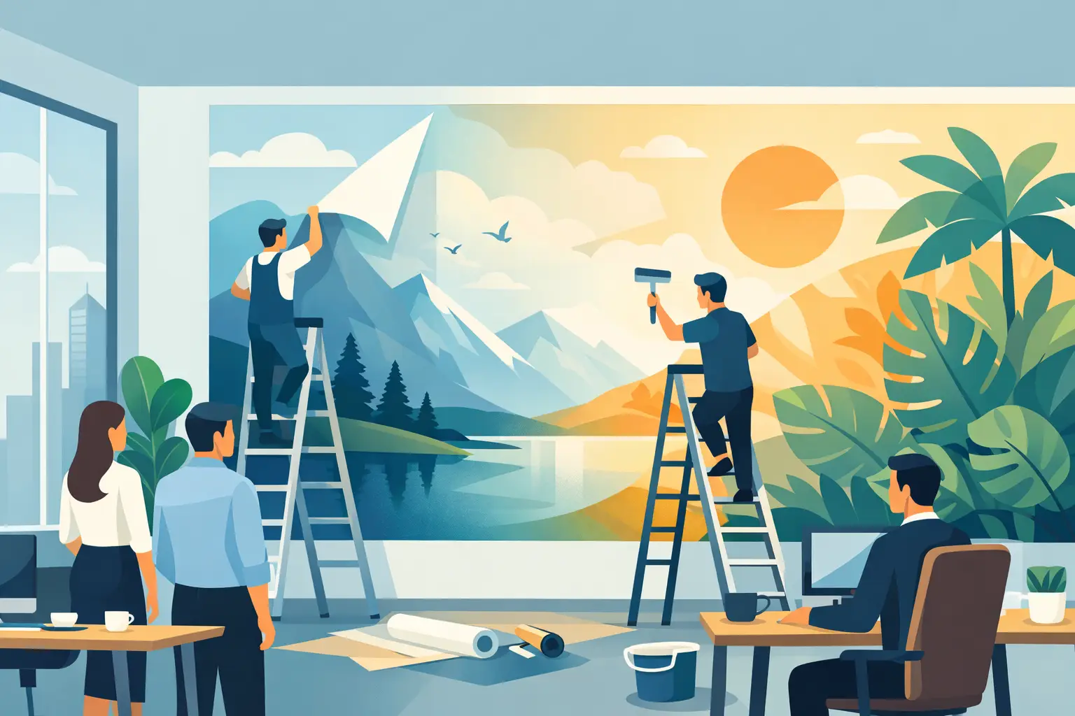 Print mural pentru birouri care schimbă atmosfera
